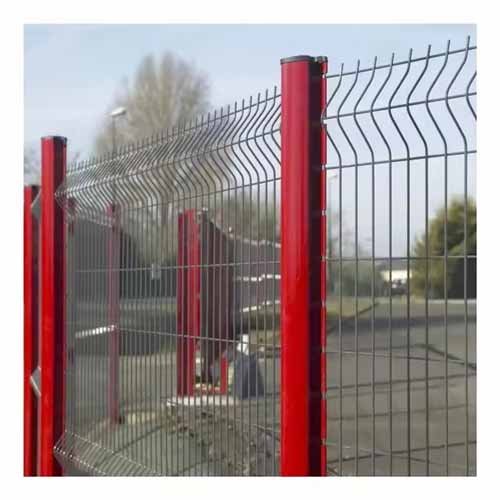 Welded red powder coated 3d curved fencing iron wire v mesh fence outdoor 3d security fence with peach post